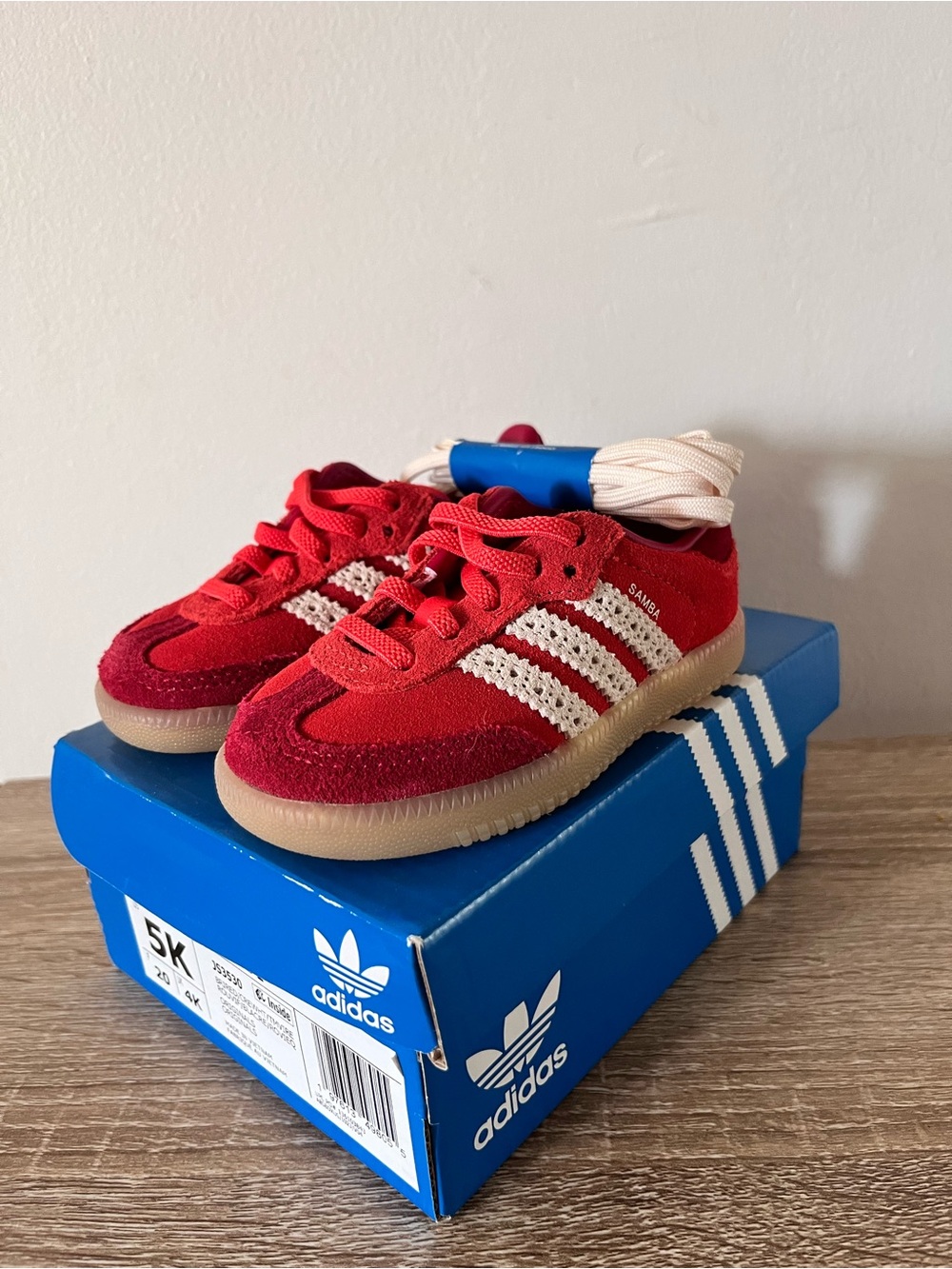 adidas Kids Samba Red Suede Sneakers with White Stripes